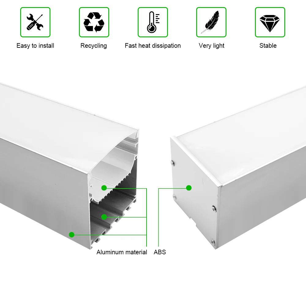 Wide Pendant LED Aluminum Channel H7075B – 45mm Inner Width | Silver | Milky White Cover | With Installation Accessories | – Suspension Mounting Linear Office Lighting – 1m / 2m | 10 / 20-Pack - Image 7