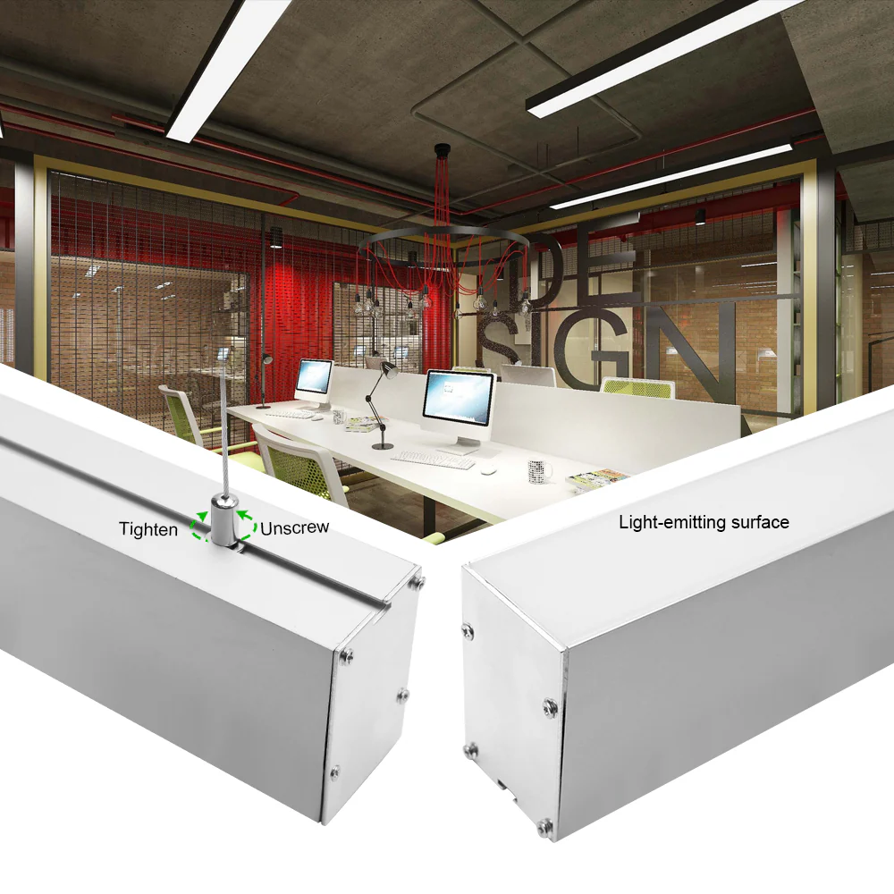 Wide Pendant LED Aluminum Channel H5075B – 29.3mm Inner Width | Silver | Milky White Cover | With Installation Accessories | – Suspension Mounting Linear Office Lighting – 1m / 2m | 10 / 20-Pack - Image 5