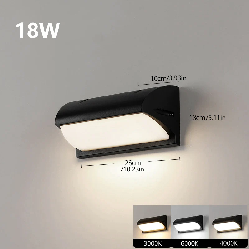 Curved Shield Waterproof LED Wall Light – 18W | 3000K / 4000K / 6000K | Black Housing | Up & Down Outdoor Wall Sconce for Porch, Garden, Balcony & Indoor Decoration | Aluminum Housing | IP65 | 2-Pack - Image 4