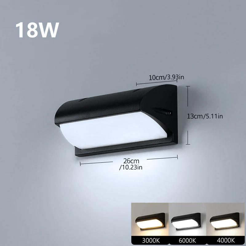 Curved Shield Waterproof LED Wall Light – 18W | 3000K / 4000K / 6000K | Black Housing | Up & Down Outdoor Wall Sconce for Porch, Garden, Balcony & Indoor Decoration | Aluminum Housing | IP65 | 2-Pack - Image 5