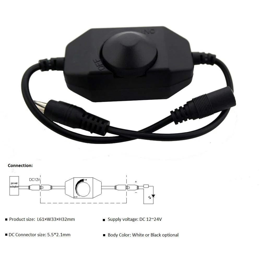 Single Color LED Strip Dimmer – DC12V-24V 6A | Rotary Switch LED Dimmer Controller | Black/Whiter | For LED Strips - Image 6