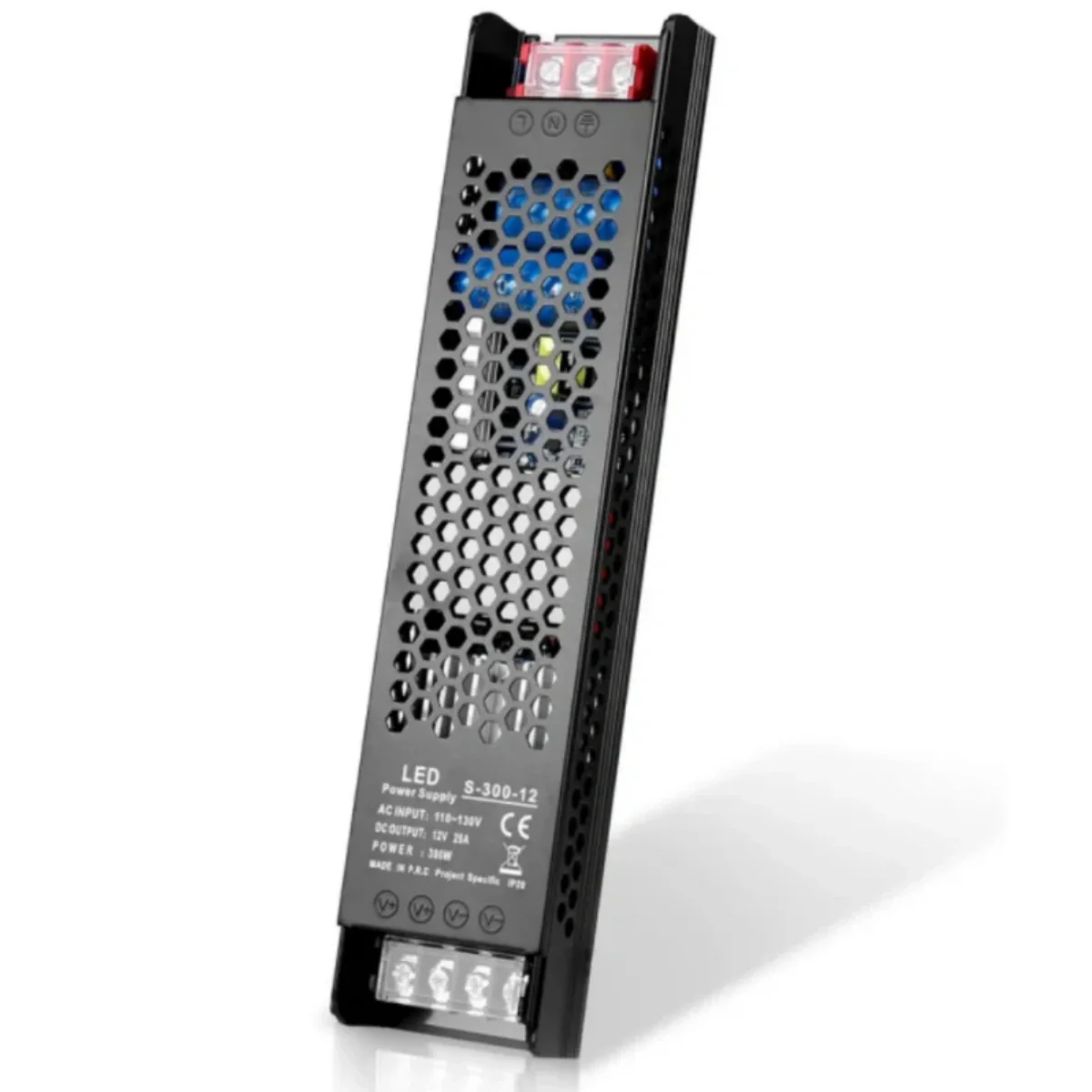 DC 12V/24V Slim Black Switching Power Supply 300W–400W, AC 110–130V/175–250V Input, LED Driver Transformer with Built-in Cooling Fan, CE/FCC/RoHS Certified