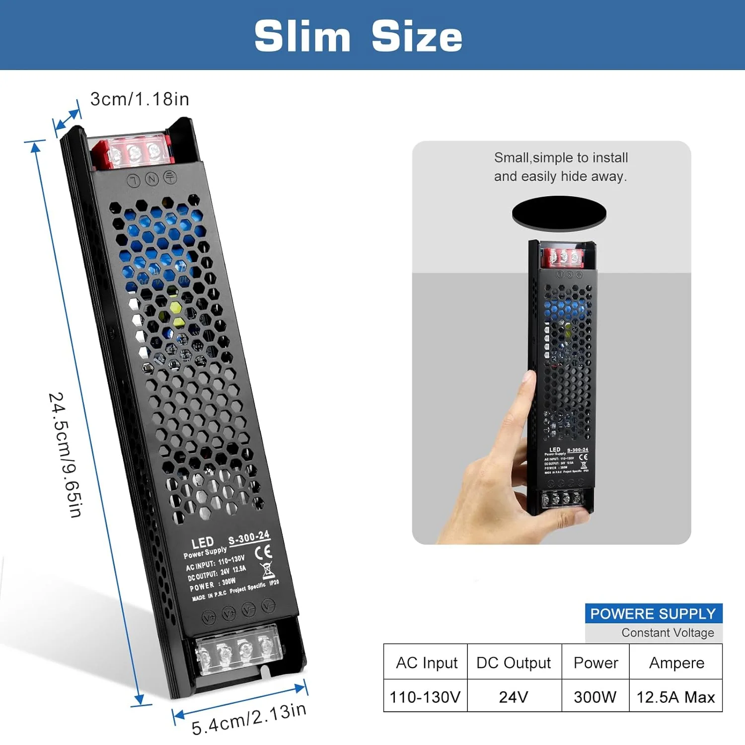 DC 12V/24V Slim Black Switching Power Supply 300W–400W, AC 110–130V/175–250V Input, LED Driver Transformer with Built-in Cooling Fan, CE/FCC/RoHS Certified - Image 15