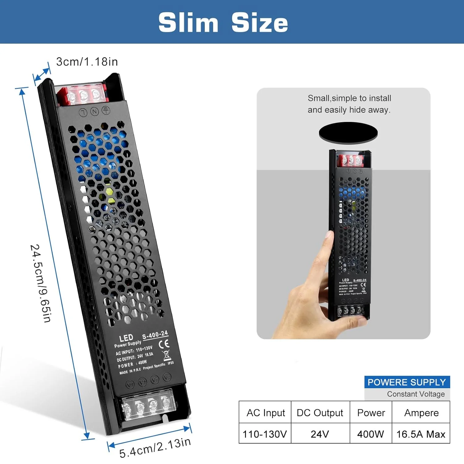 DC 12V/24V Slim Black Switching Power Supply 300W–400W, AC 110–130V/175–250V Input, LED Driver Transformer with Built-in Cooling Fan, CE/FCC/RoHS Certified - Image 7