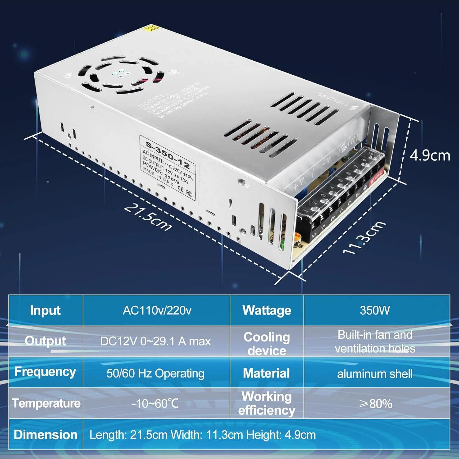 DC 12V/24V Switching Power Supply 300W–600W, AC 110/220V Input, High Power LED Driver Transformer, Cooling Fan Metal Case, CE/FCC/RoHS Certified - Image 21