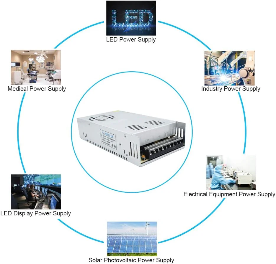 DC 12V/24V Switching Power Supply 300W–600W, AC 110/220V Input, High Power LED Driver Transformer, Cooling Fan Metal Case, CE/FCC/RoHS Certified - Image 6