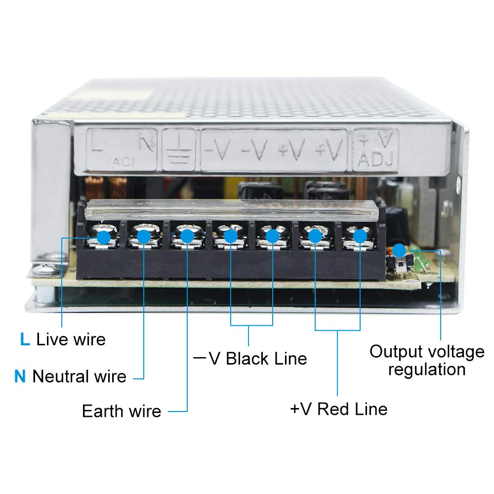 DC 12V/24V Switching Power Supply 60W–250W, AC 110/220V Input, Constant Voltage LED Driver Transformer, Metal Case with Screw Terminals, CE/FCC/RoHS Certified - Image 4