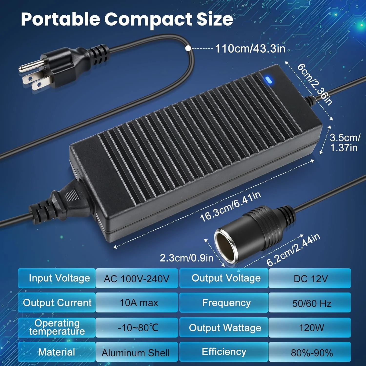 DC 12V Cigarette Lighter Desktop Power Supply Adapter 60W–120W, AC 100–240V Input, Converter Transformer with US/UK Plug — for Car Accessories, Air Pump, Cooler, and Electronics - Image 4