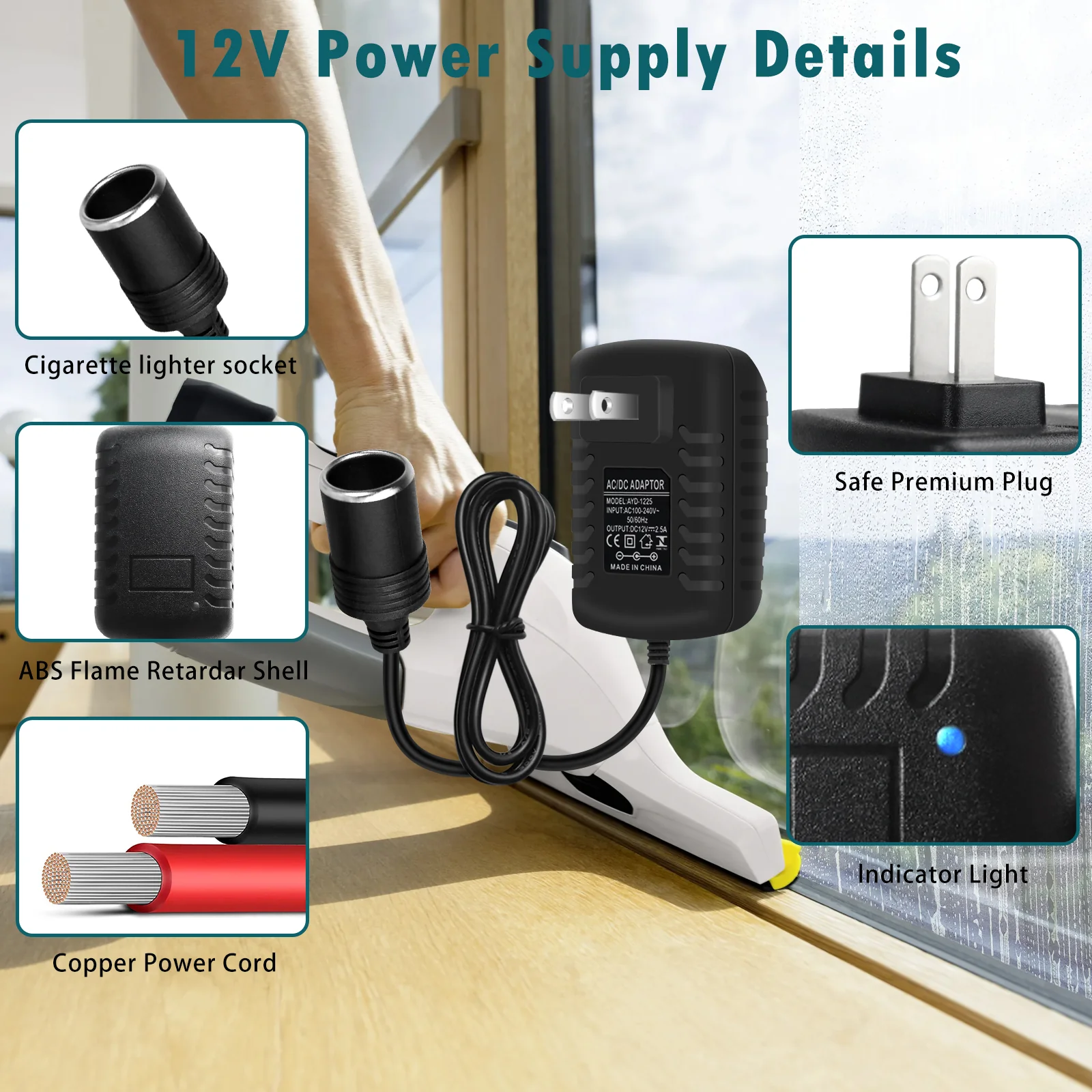 DC 12V Cigarette Lighter Power Supply Adapter 12W–36W, AC 100–240V to 12V Converter Transformer, Car Socket Charger for Pump, Cooler, LED Lights — US Plug - Image 3