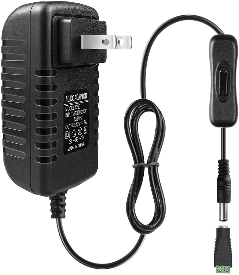 DC 12V Power Supply Adapter with On/Off Switch, 12W/24W/36W Options, US Plug, Black/White Housing, 100–240V AC Input, Wall Plug Charger for LED Strip Lights and Electronics - Image 14