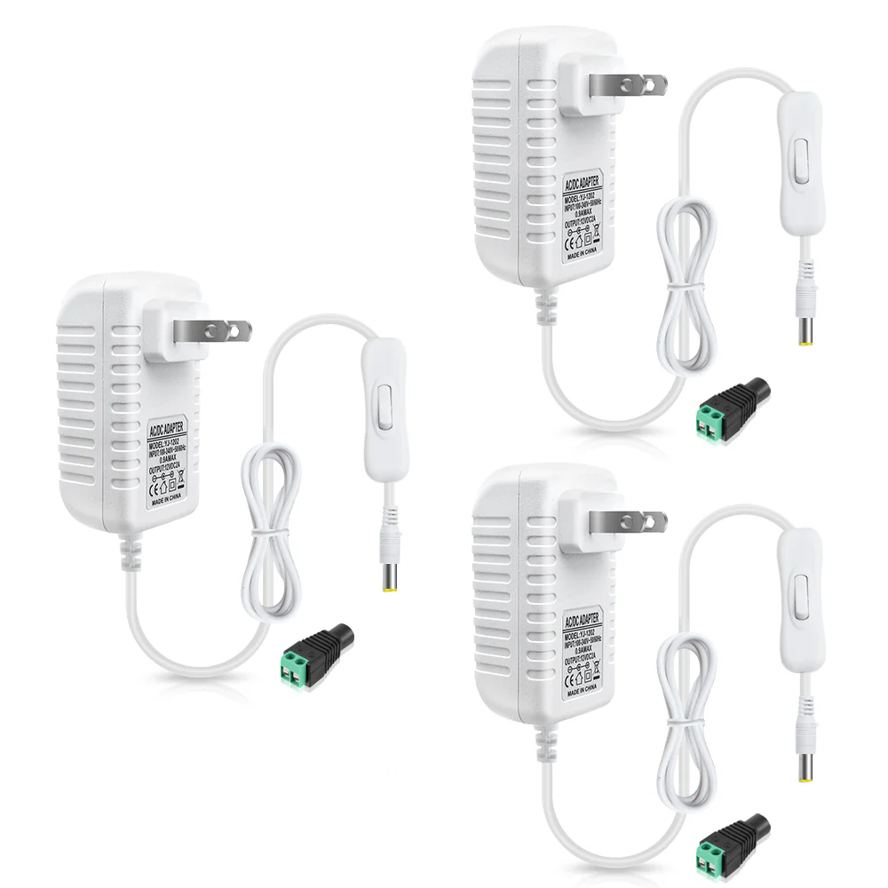 DC 12V Power Supply Adapter with On/Off Switch, 12W/24W/36W Options, US Plug, Black/White Housing, 100–240V AC Input, Wall Plug Charger for LED Strip Lights and Electronics - Image 21