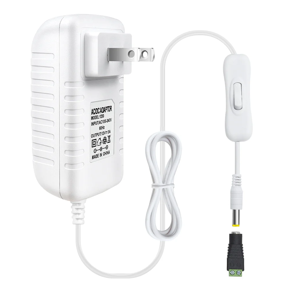 DC 12V Power Supply Adapter with On/Off Switch, 12W/24W/36W Options, US Plug, Black/White Housing, 100–240V AC Input, Wall Plug Charger for LED Strip Lights and Electronics - Image 22