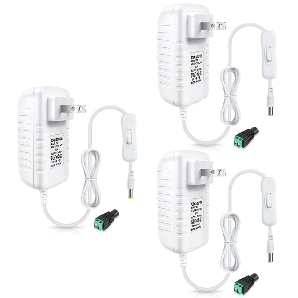 DC 12V Power Supply Adapter with On/Off Switch, 12W/24W/36W Options, US Plug, Black/White Housing, 100–240V AC Input, Wall Plug Charger for LED Strip Lights and Electronics - Image 29