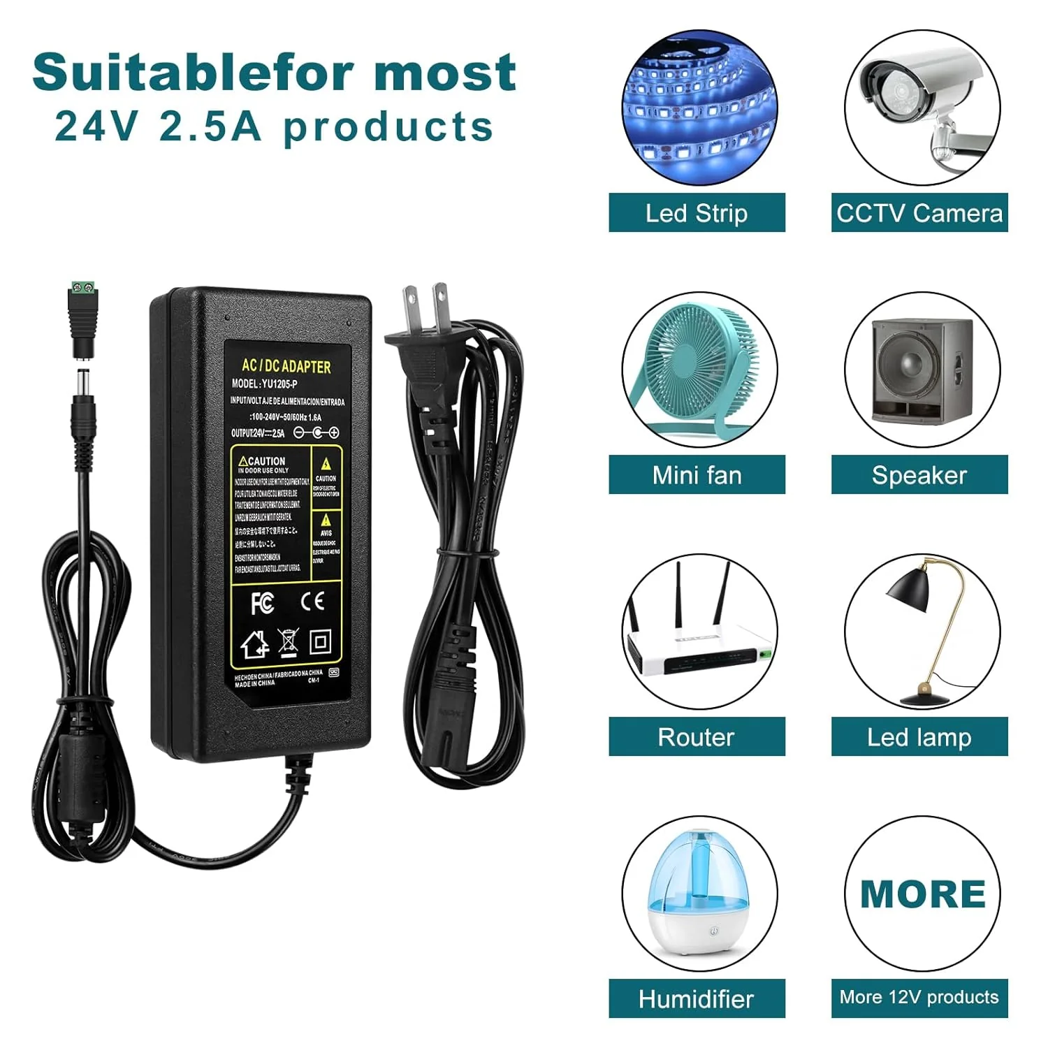 DC 24V Desktop Power Supply Adapter 60W–120W, AC 100–240V Input, Switching Transformer Charger with US Plug — for LED Strip Lights, 3D Printers, CCTV, and Electronics - Image 3