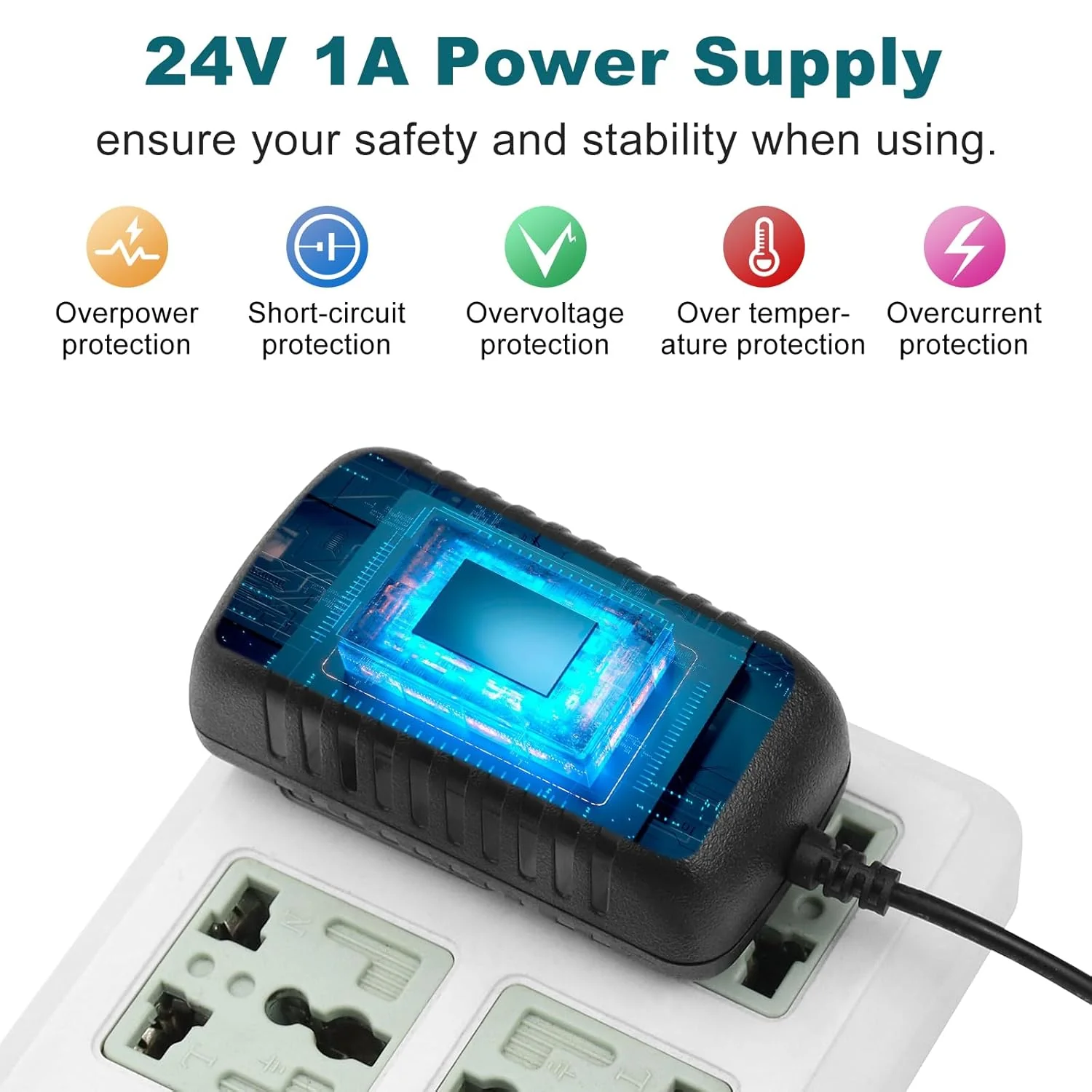 DC 24V Power Adapter 24W, AC 100–240V to 24V Wall Plug Switching Power Supply with US Plug, Black Case - Image 7