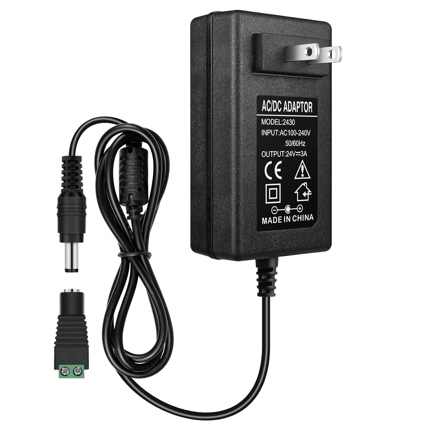 DC 24V Power Supply Adapter 48W–72W, AC 100–240V to 24V Switching Transformer, LED Driver Wall Plug Charger with US Plug, Black Case - Image 10