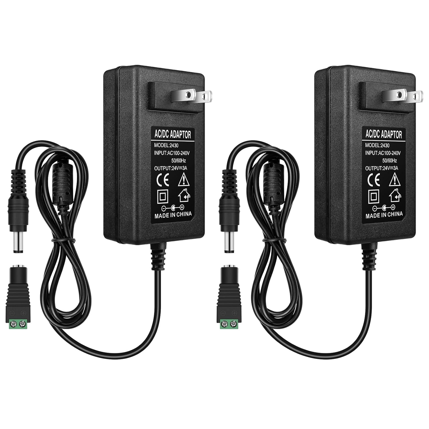 DC 24V Power Supply Adapter 48W–72W, AC 100–240V to 24V Switching Transformer, LED Driver Wall Plug Charger with US Plug, Black Case - Image 11