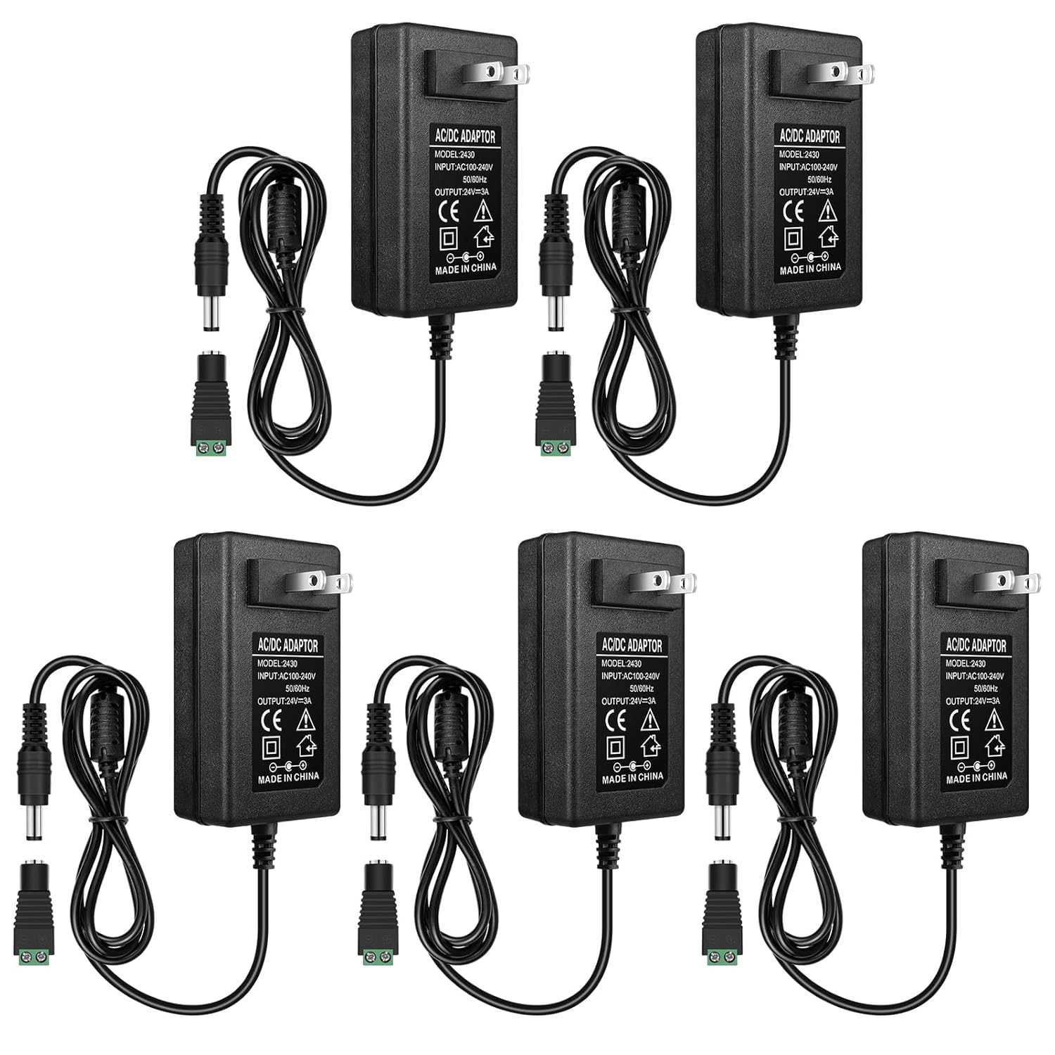 DC 24V Power Supply Adapter 48W–72W, AC 100–240V to 24V Switching Transformer, LED Driver Wall Plug Charger with US Plug, Black Case - Image 12