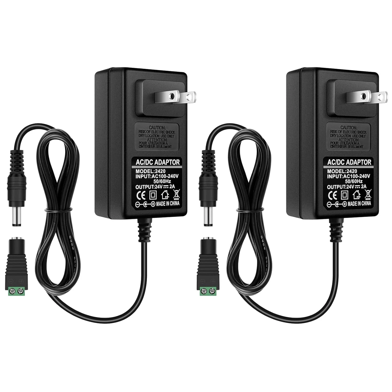 DC 24V Power Supply Adapter 48W–72W, AC 100–240V to 24V Switching Transformer, LED Driver Wall Plug Charger with US Plug, Black Case - Image 7