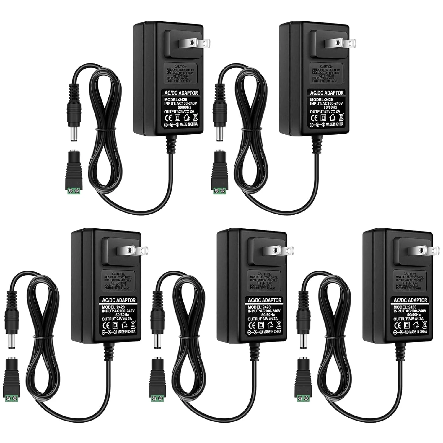 DC 24V Power Supply Adapter 48W–72W, AC 100–240V to 24V Switching Transformer, LED Driver Wall Plug Charger with US Plug, Black Case - Image 8
