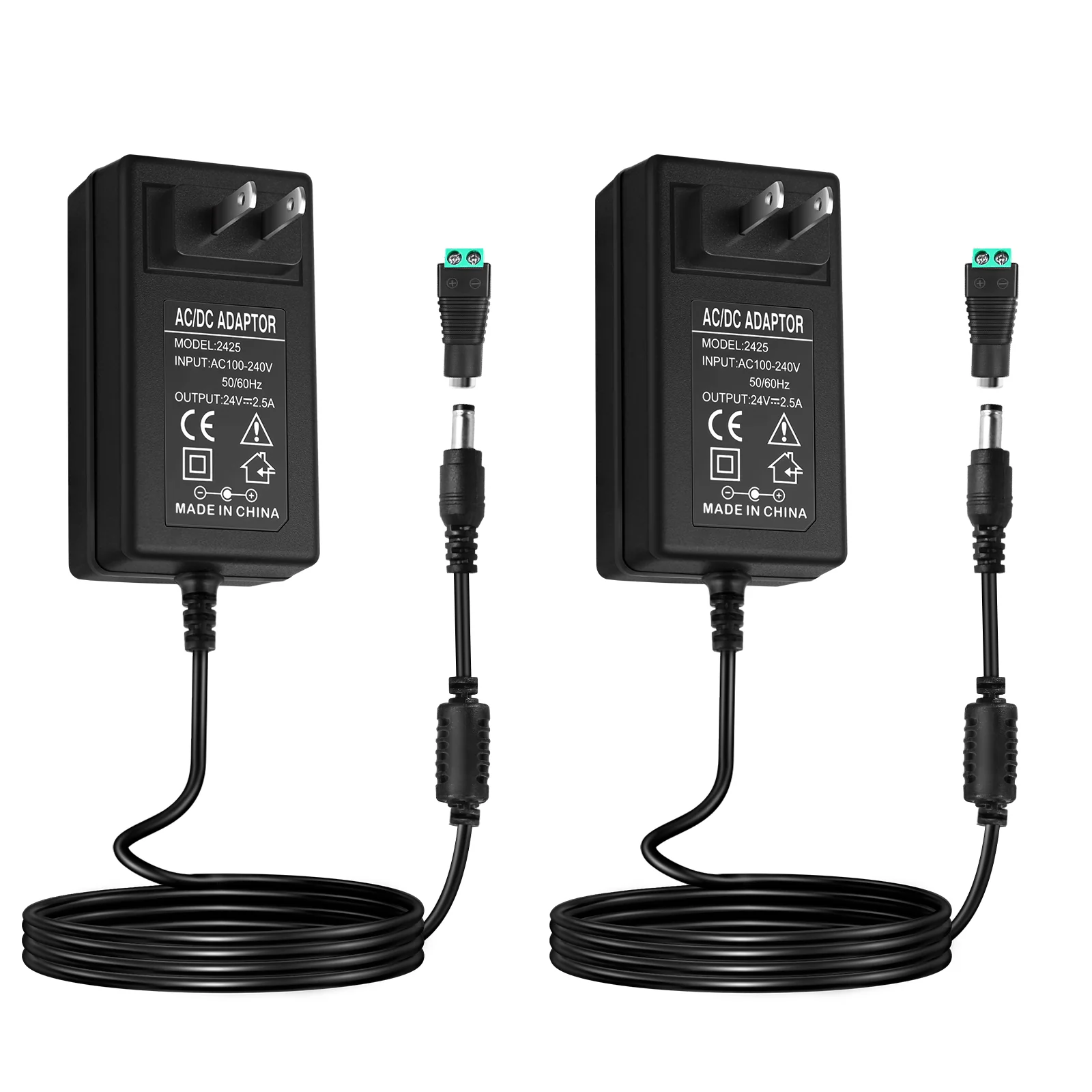 DC 24V Power Supply Adapter 48W–72W, AC 100–240V to 24V Switching Transformer, LED Driver Wall Plug Charger with US Plug, Black Case - Image 9