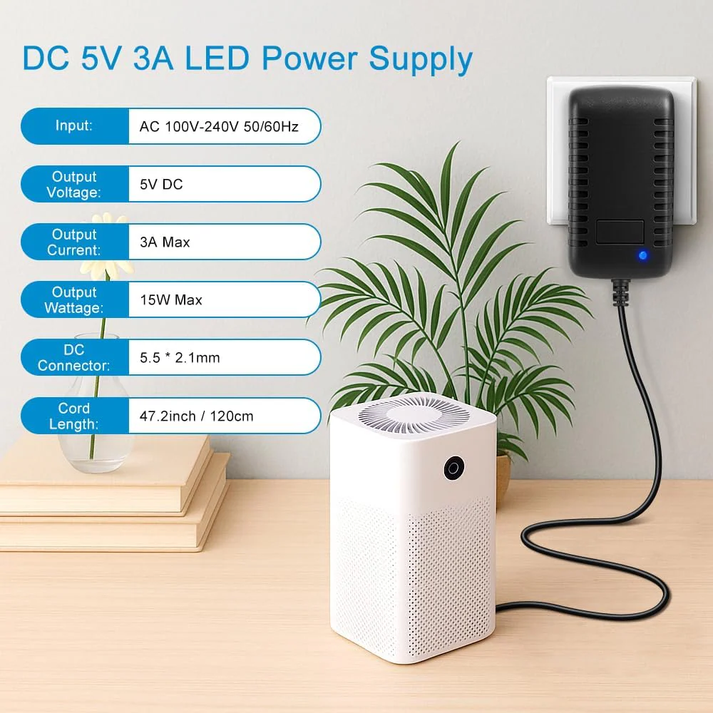 DC 5V Plug-in Power Supply Adapter 15W/25W, AC 100–240V Input, Wall Charger Transformer with US Plug — for LED Strip Lights, Router, USB Devices, Electronics - Image 5