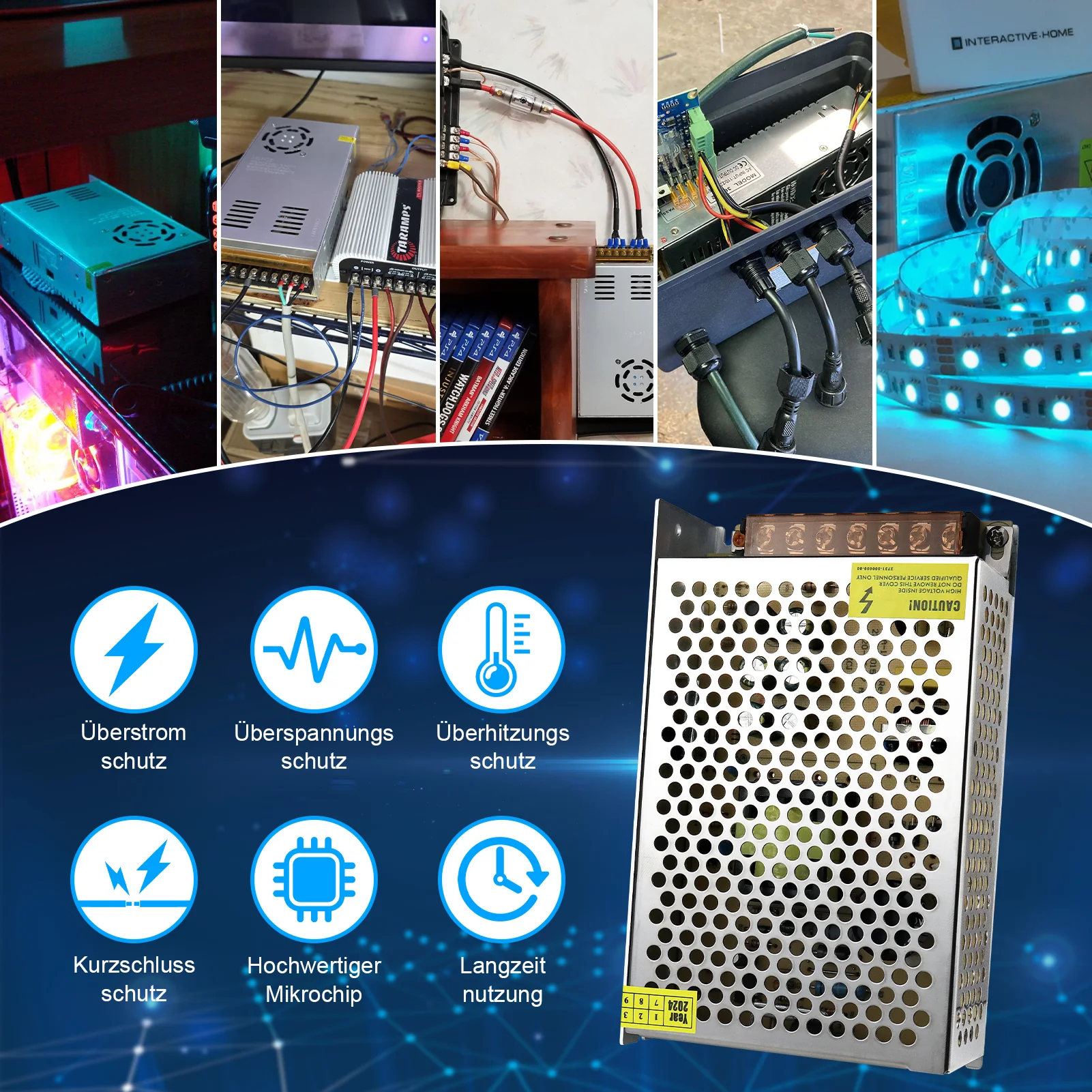 DC 5V Switching Power Supply 10W–300W, AC 110/220V Input, LED Strip Driver Transformer, Industrial Metal Case with Terminals, CE/FCC/RoHS Certified (300W with Cooling Fan) - Image 3