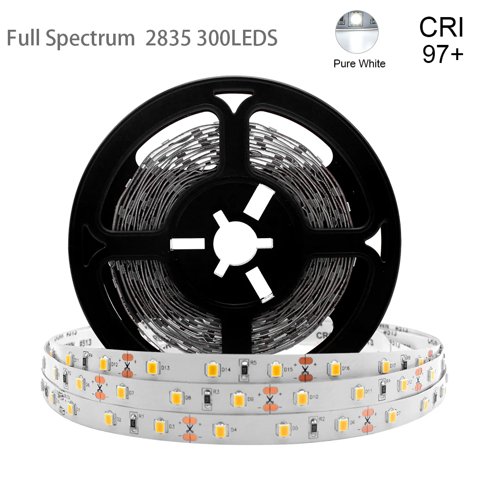 DC24V SMD2835 Full Spectrum LED Strip Light - CRI 97+ | 300 LEDs (60 LEDs/M) | 2700K / 3000K / 4000K / 5500K / 6500K | 10W/M | 8mm PCB | CRI 80+ | IP00 / IP67 | for Mirror, Kitchen Cabinet, Bedroom - Image 3