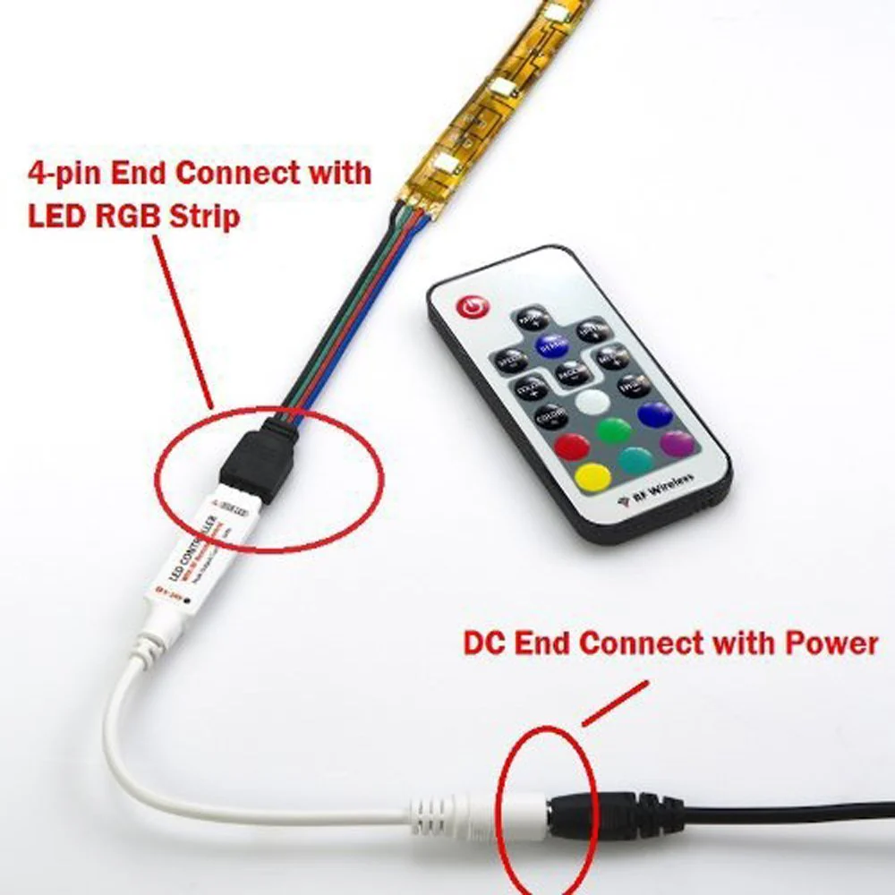 RGB LED Strip Controller – DC5V-24V 12A | Mini RF Wireless RGB Controller with 10-Key / 17-Key Remote | For LED Strips - Image 4