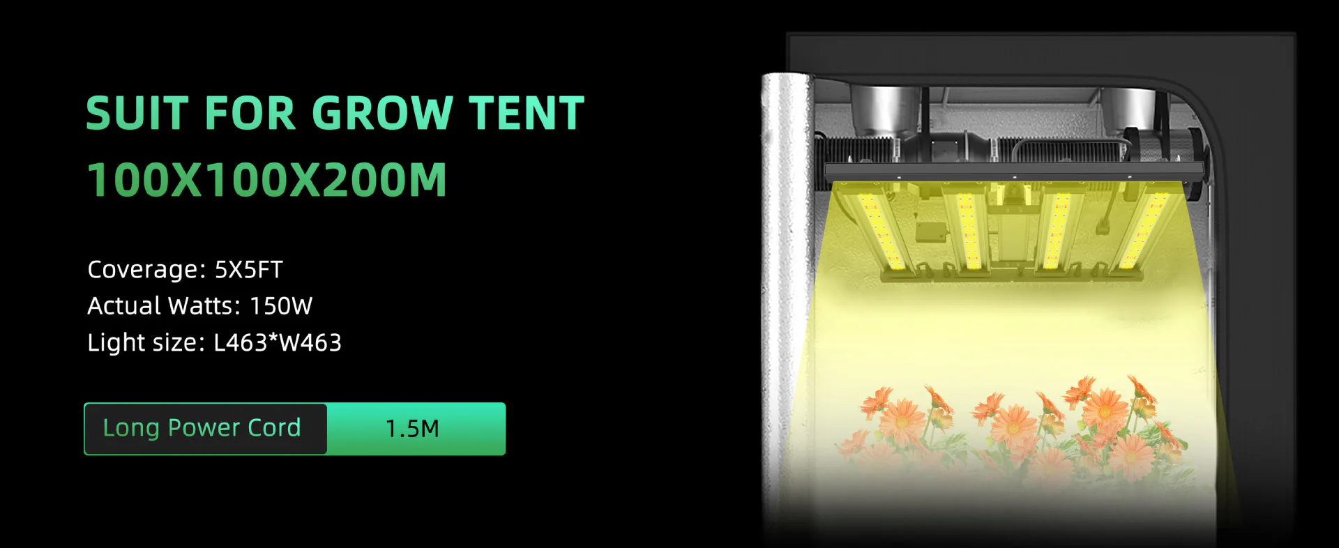 Detachable LED Grow Light - 150W / 200W | Modular & High-Uniformity Full Spectrum | Knob / Remote Control | 0-10V Dimming | AC85 - 264V | Included Hanging Rope, Dimmable Driver | Plant Grow Light for Seedling, Veg & Bloom | US / EU / UK / AU Plug - Image 11