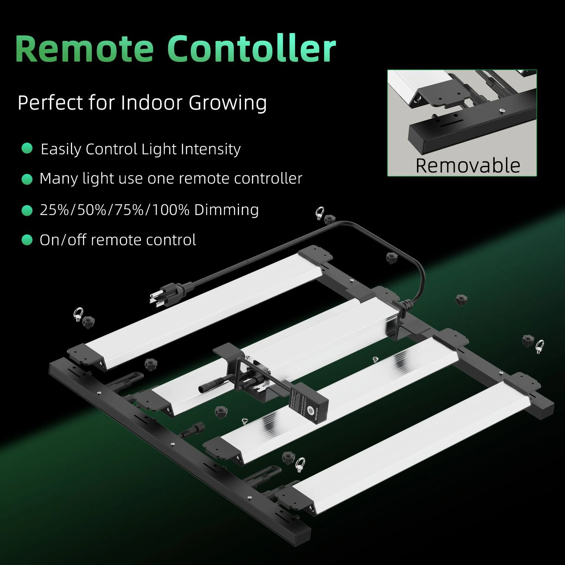 Detachable LED Grow Light - 150W / 200W | Modular & High-Uniformity Full Spectrum | Knob / Remote Control | 0-10V Dimming | AC85 - 264V | Included Hanging Rope, Dimmable Driver | Plant Grow Light for Seedling, Veg & Bloom | US / EU / UK / AU Plug - Image 4