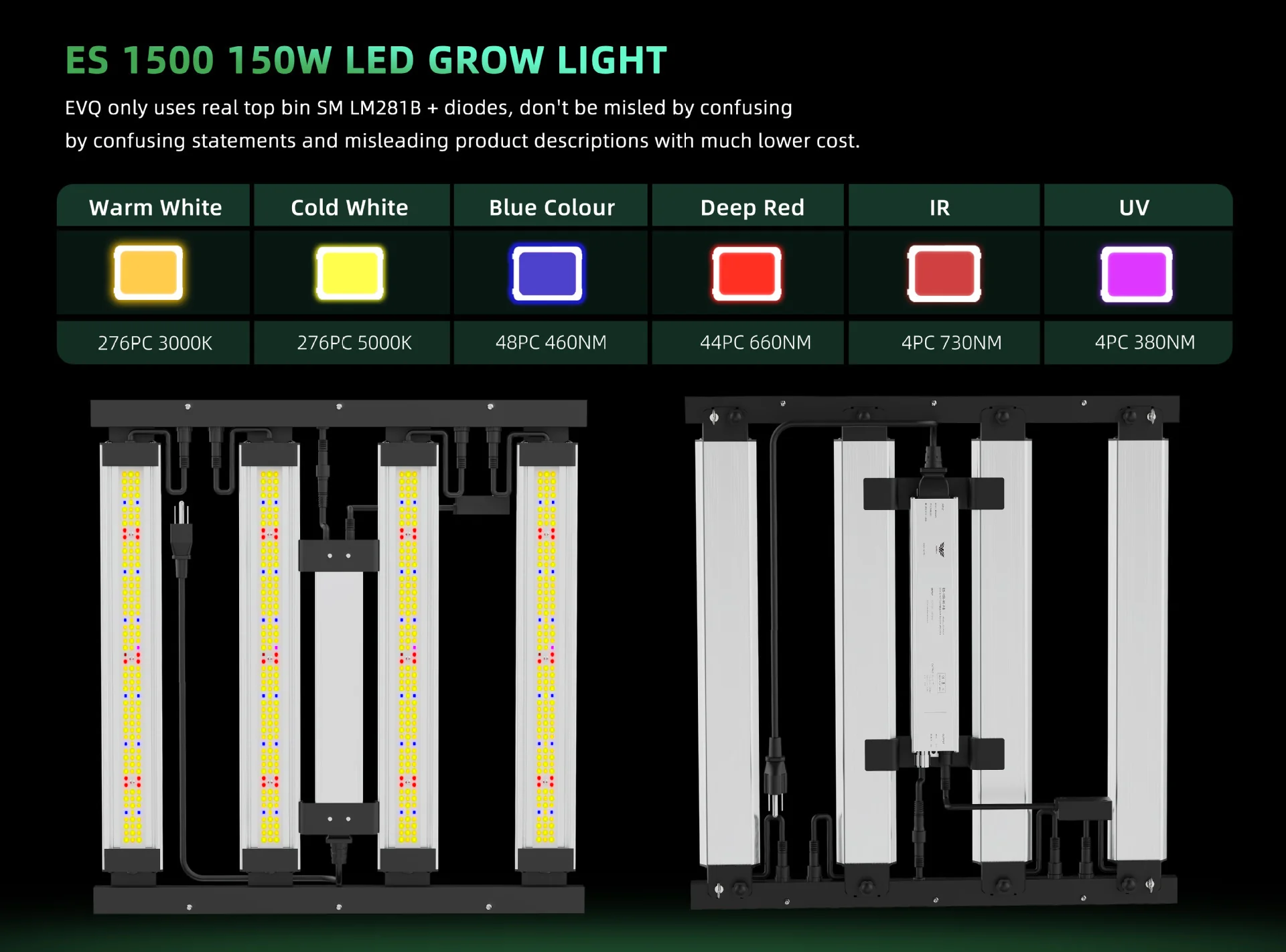 Detachable LED Grow Light - 150W / 200W | Modular & High-Uniformity Full Spectrum | Knob / Remote Control | 0-10V Dimming | AC85 - 264V | Included Hanging Rope, Dimmable Driver | Plant Grow Light for Seedling, Veg & Bloom | US / EU / UK / AU Plug - Image 5