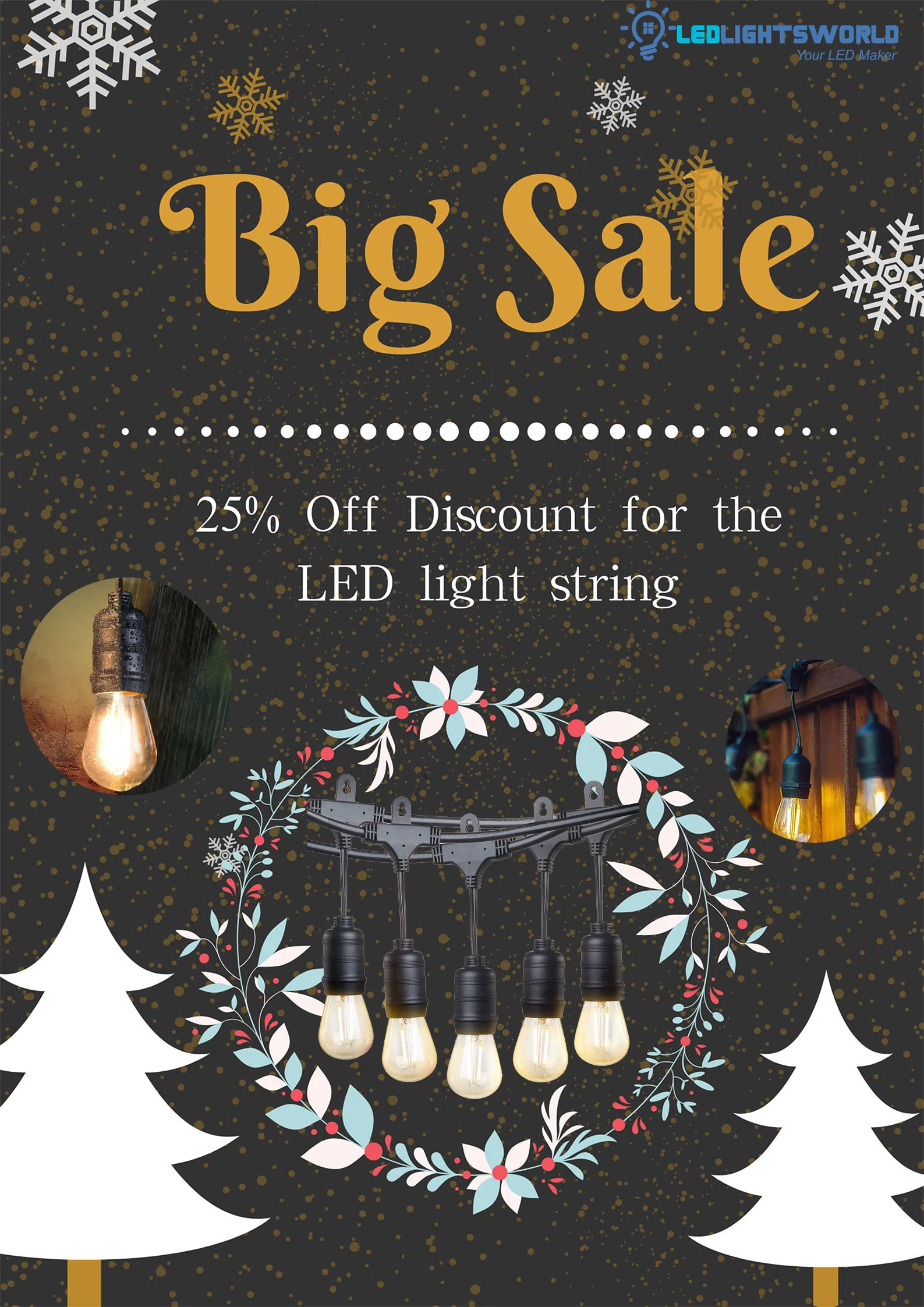 Dimmable Waterproof LED Outdoor String Lights - Hanging, 2W Edison Bulbs - 48Ft Commercial Lights for Decor for Patio, Backyard, Garden, Bistro S14 Black - Warm White, with Dimmer, Complete Led String Lights Kit(2Pack-48FT And 1pcs Dimmer) - Image 2