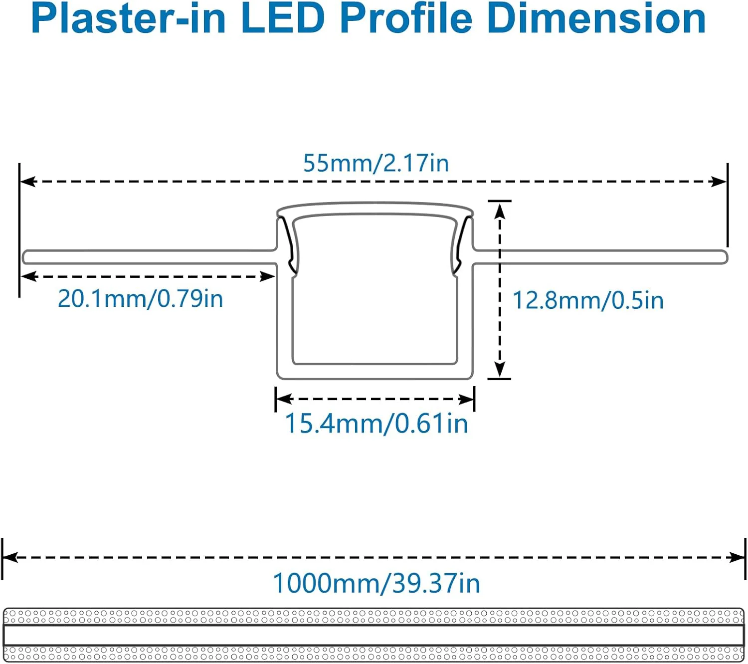 Double-Sided Plaster-in Drywall  LED Aluminum Channels– Fit for 1 to 13mm LED Strip | 1Meter | Silver | Milky White Cover | 4 / 6 / 10 -Pack | Local Stock US/UK - Image 3