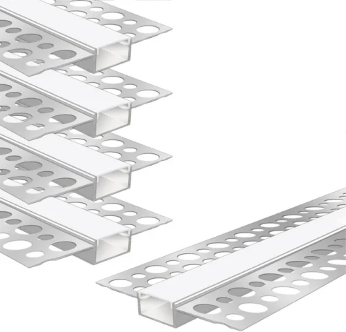 Double-Sided Plaster-in Drywall  LED Aluminum Channels– Fit for 1 to 16mm LED Strip | Milky White Cover | 1 / 2 / 3 Meter | Silver | Milky White Cover | 50 / 100 -Pack