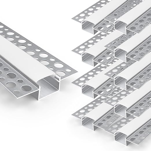 Double-Sided Plaster-in Drywall LED Aluminum Channels– Fit for 1 to 20mm LED Strip | 1Meter | Silver | Milky White Cover | 4 / 6 / 10 -Pack | Local Stock US/UK