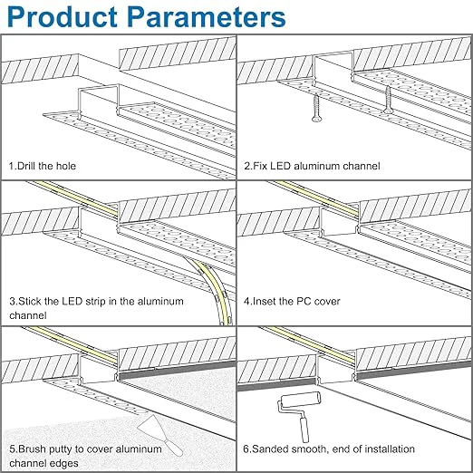 Double-Sided Plaster-in Drywall LED Aluminum Channels– Fit for 1 to 20mm LED Strip | 1Meter | Silver | Milky White Cover | 4 / 6 / 10 -Pack | Local Stock US/UK - Image 3