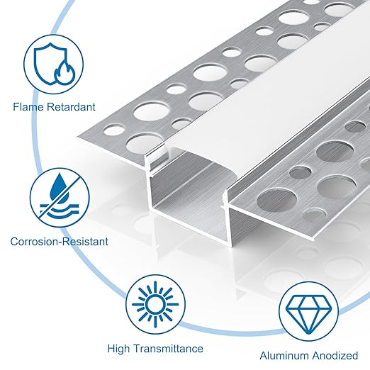 Double-Sided Plaster-in Drywall LED Aluminum Channels– Fit for 1 to 20mm LED Strip | 1Meter | Silver | Milky White Cover | 4 / 6 / 10 -Pack | Local Stock US/UK - Image 6