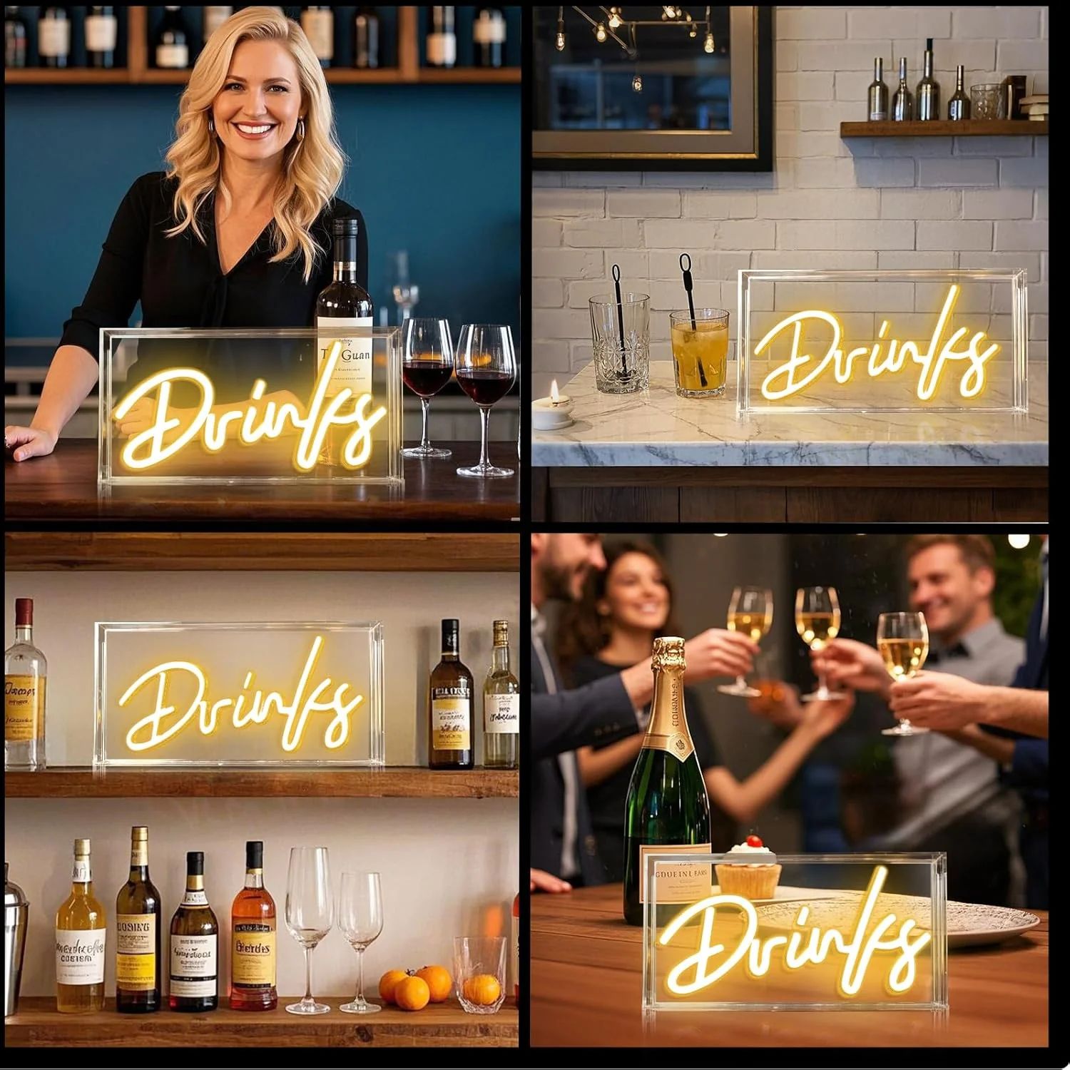 DRINKS Desk Lightbox Sign – Rectangular 12x6 inch | Warm White/ Pink | USB Powered | Tabletop Display | For Table Decor, Home Bar, Kitchen, Club, Pub, Restaurant Wall Decor & Bar Cart Accessories - Image 5