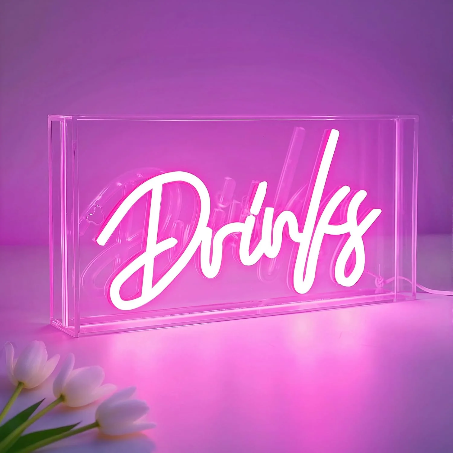 DRINKS Desk Lightbox Sign – Rectangular 12x6 inch | Warm White/ Pink | USB Powered | Tabletop Display | For Table Decor, Home Bar, Kitchen, Club, Pub, Restaurant Wall Decor & Bar Cart Accessories - Image 8