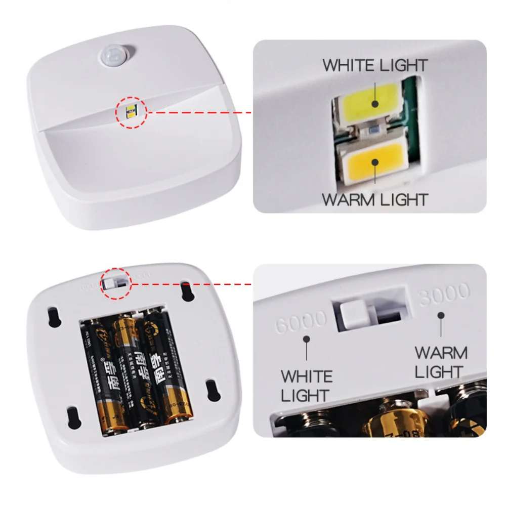 Battery Operated LED Motion Sensor Light - 2 / 3 / 4 / 5 / 6 PCS | Dual White (3000K-6500K Switchable) | Cordless Stick-On LED Night Light for Closet, Hallway, Bathroom, Kitchen, Cabinet(Battery not included) - Image 5