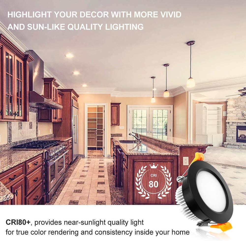 ECO-1 Series Frosted LED Downlight – Black Housing – TRIAC Dimmable – 3W/5W/7W/9W – 4-Pack/10-Pack – 2700K–6000K – 100–130V / 200–240V - Image 3