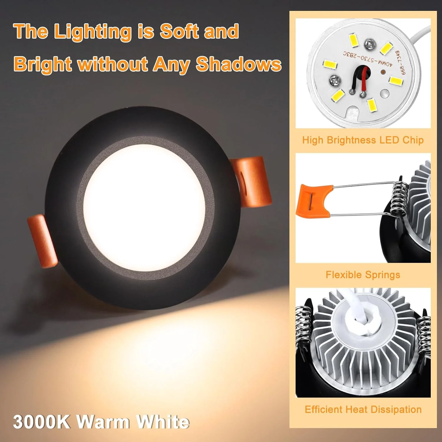 ECO-1 Series Frosted LED Downlight – Black Housing – TRIAC Dimmable – 3W/5W/7W/9W – 4-Pack/10-Pack – 2700K–6000K – 100–130V / 200–240V - Image 4