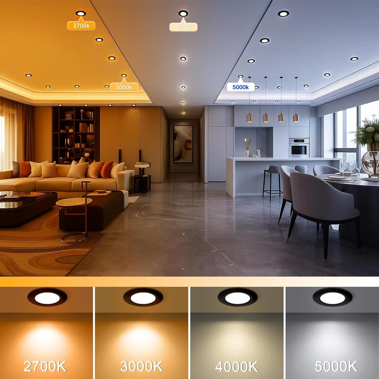 ECO-1 Series Frosted LED Downlight – Black Housing – TRIAC Dimmable – 3W/5W/7W/9W – 4-Pack/10-Pack – 2700K–6000K – 100–130V / 200–240V - Image 7