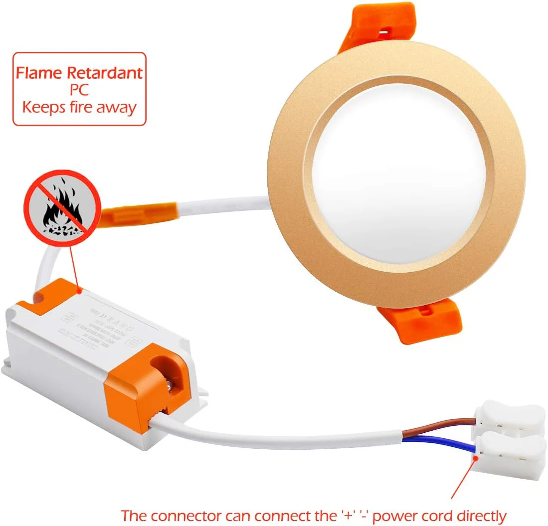 ECO-1 Series Frosted LED Downlight – Gold Housing – TRIAC Dimmable – 3W/5W/7W/9W – 4-Pack/10-Pack – 2700K–6000K – 100–130V / 200–240V - Image 3