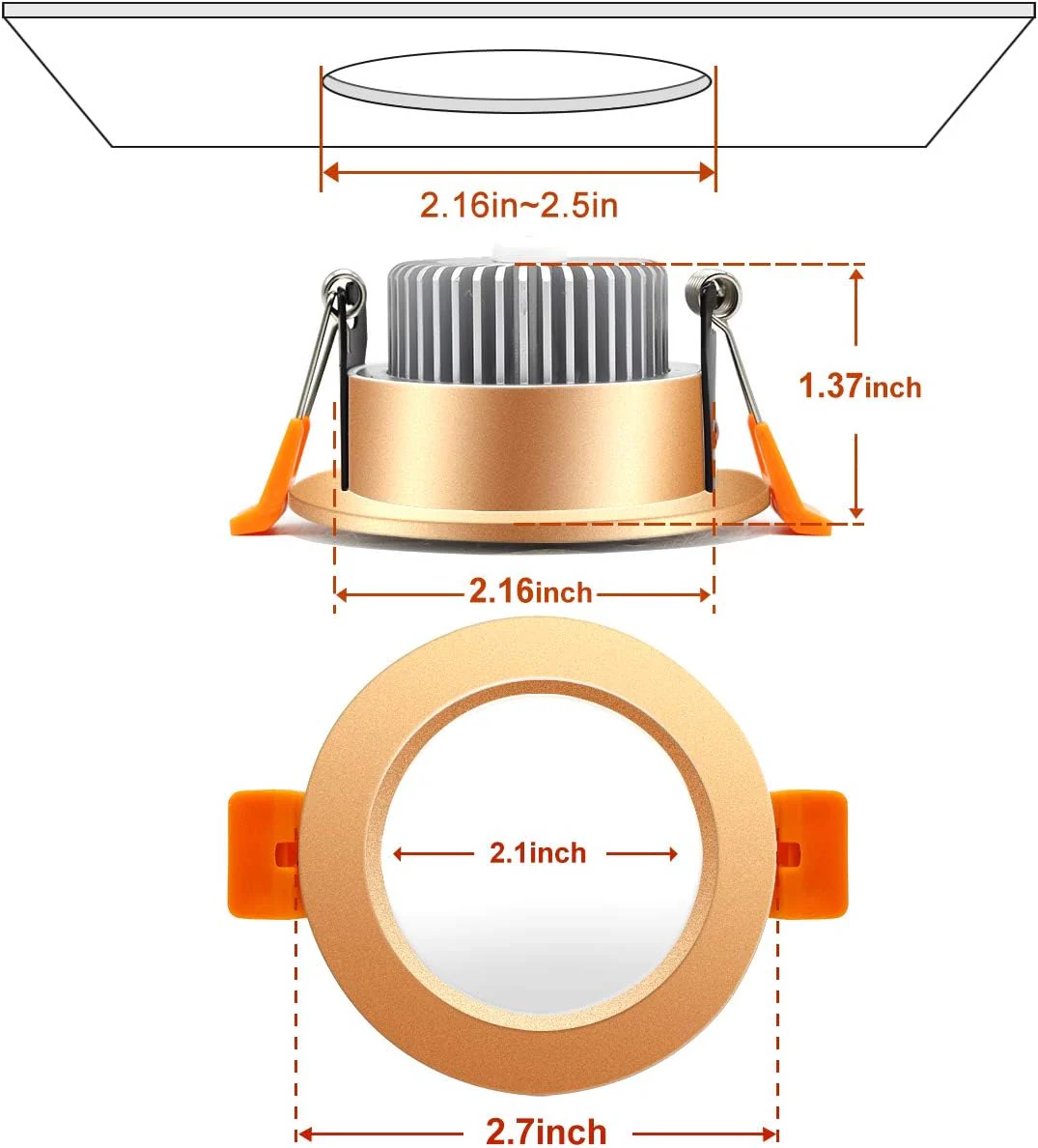 ECO-1 Series Frosted LED Downlight – Gold Housing – TRIAC Dimmable – 3W/5W/7W/9W – 4-Pack/10-Pack – 2700K–6000K – 100–130V / 200–240V - Image 4