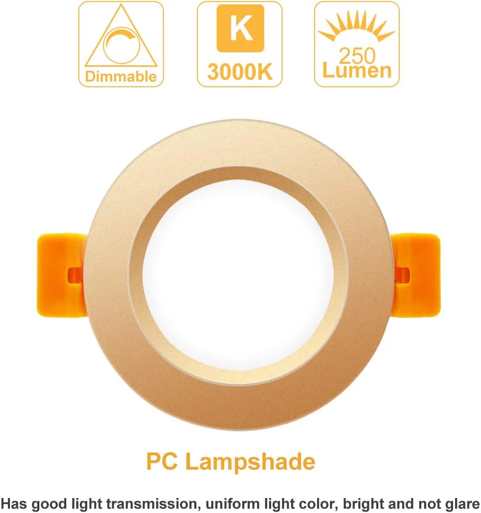 ECO-1 Series Frosted LED Downlight – Gold Housing – TRIAC Dimmable – 3W/5W/7W/9W – 4-Pack/10-Pack – 2700K–6000K – 100–130V / 200–240V - Image 6