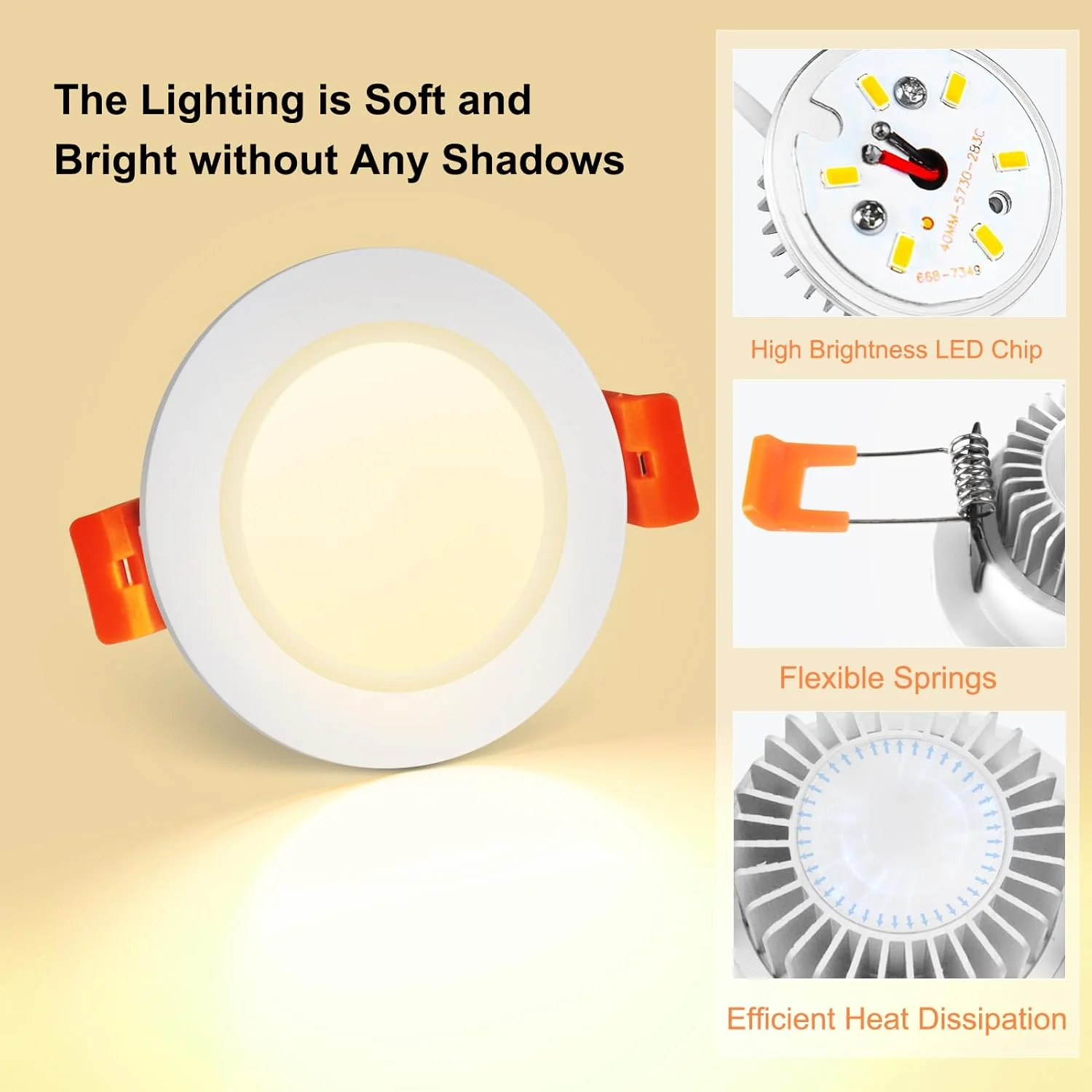 ECO-1 Series Frosted LED Downlight – White Housing – TRIAC Dimmable – 3W/5W/7W/9W – 4-Pack/10-Pack – 2700K–6000K – 100–130V / 200–240V - Image 3
