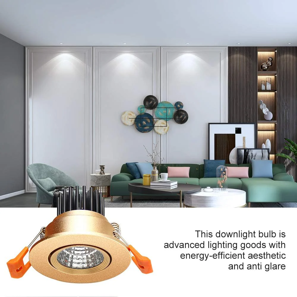 ECO-2 Series Adjustable COB LED Recessed Downlight – Gold Housing – TRIAC Dimmable – 3W/5W/9W – 4-Pack/10-Pack – 3000K–6000K – 100–130V / 200–240V - Image 4