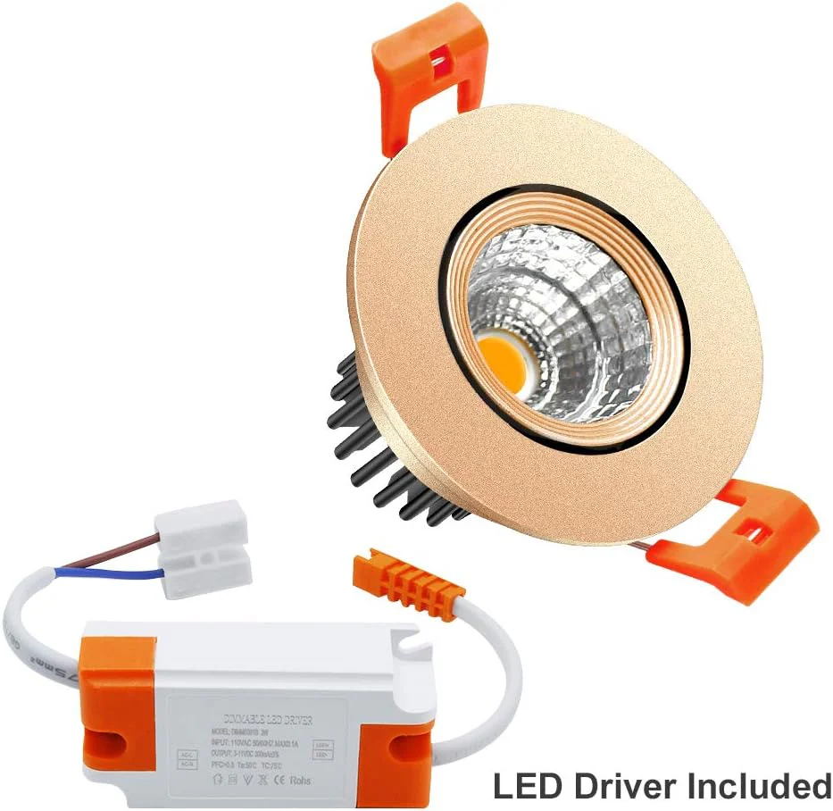 ECO-2 Series Adjustable COB LED Recessed Downlight – Gold Housing – TRIAC Dimmable – 3W/5W/9W – 4-Pack/10-Pack – 3000K–6000K – 100–130V / 200–240V - Image 5
